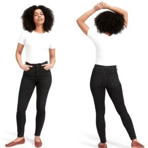 Everlane The Authentic Stretch High-Rise Skinny Jeans Button Fly Black 24
